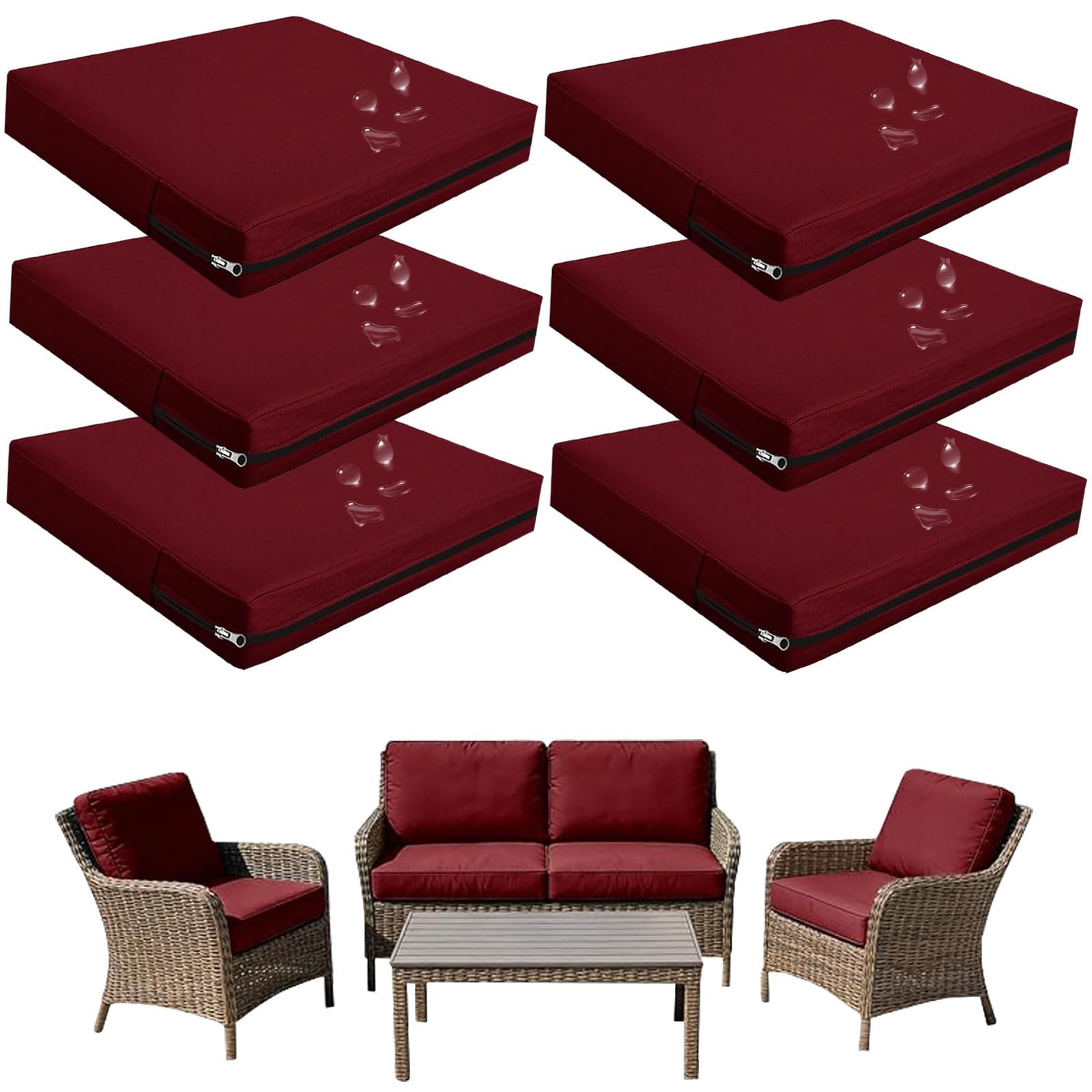 Replacement Outdoor Cushion Covers Waterproof, 65x65 60x60 50x50cm set of 6/4/2/1 Garden Sofa Seat Cushion Slipcover With Zipper for Chairs, Patio and Rattan furniture(Color16,33x65x10cm(6pcs))