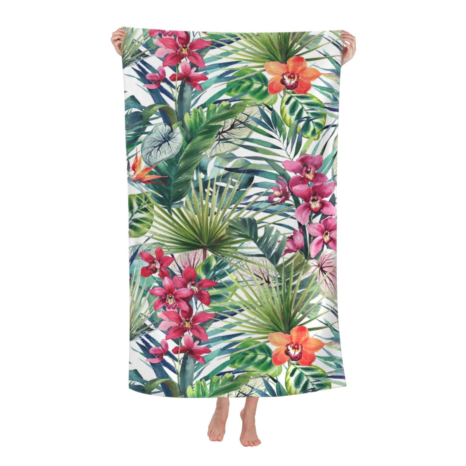 NImongt Tropical Plants Print Oversized Adult Beach Towel For Travel Weekend Getaways Festivals Camping Trips
