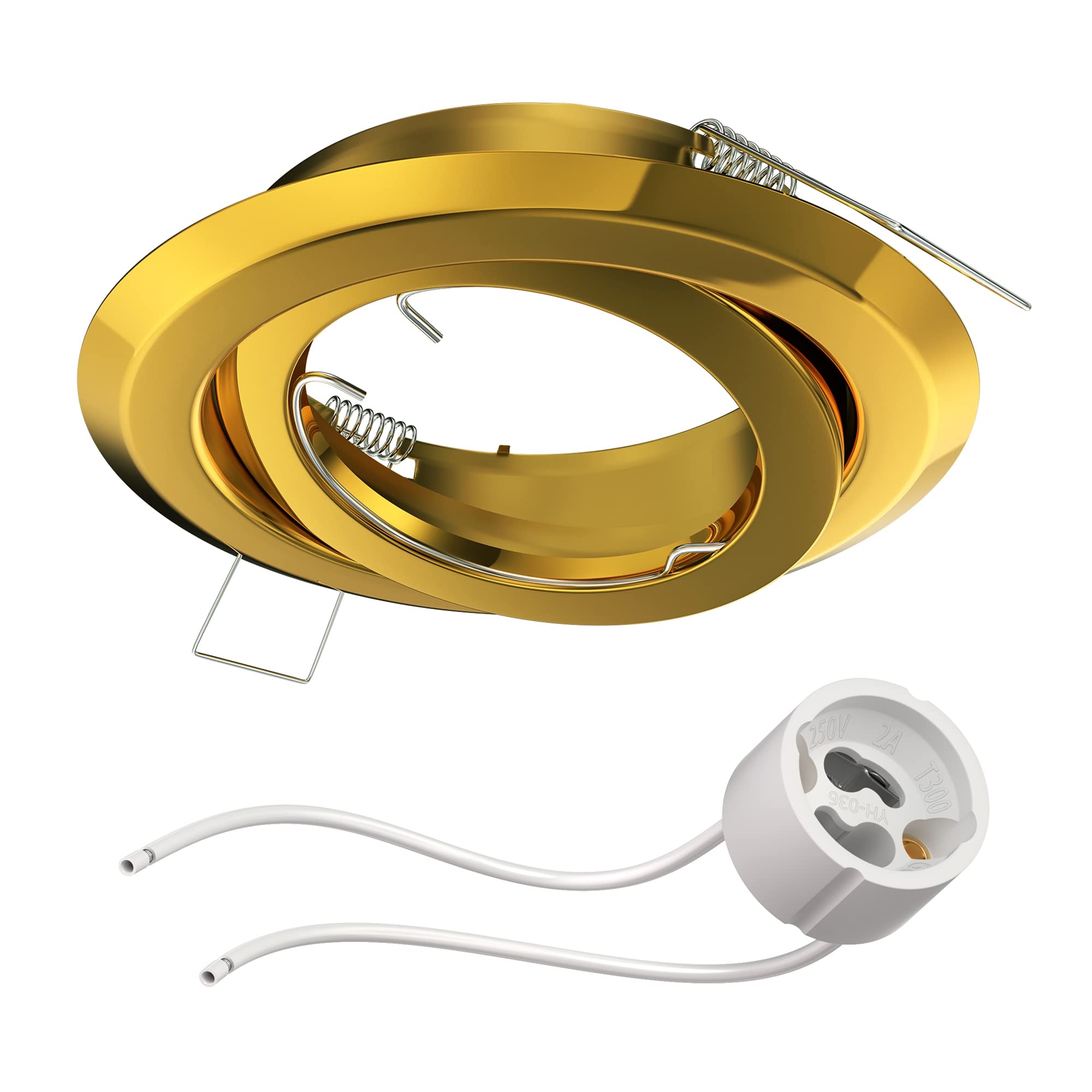 ledscom.de Recessed Ceiling Frame FABI, Round, swivelling, Gold Glossy (GU10/MR16/GU5,3/50mm) incl. Socket