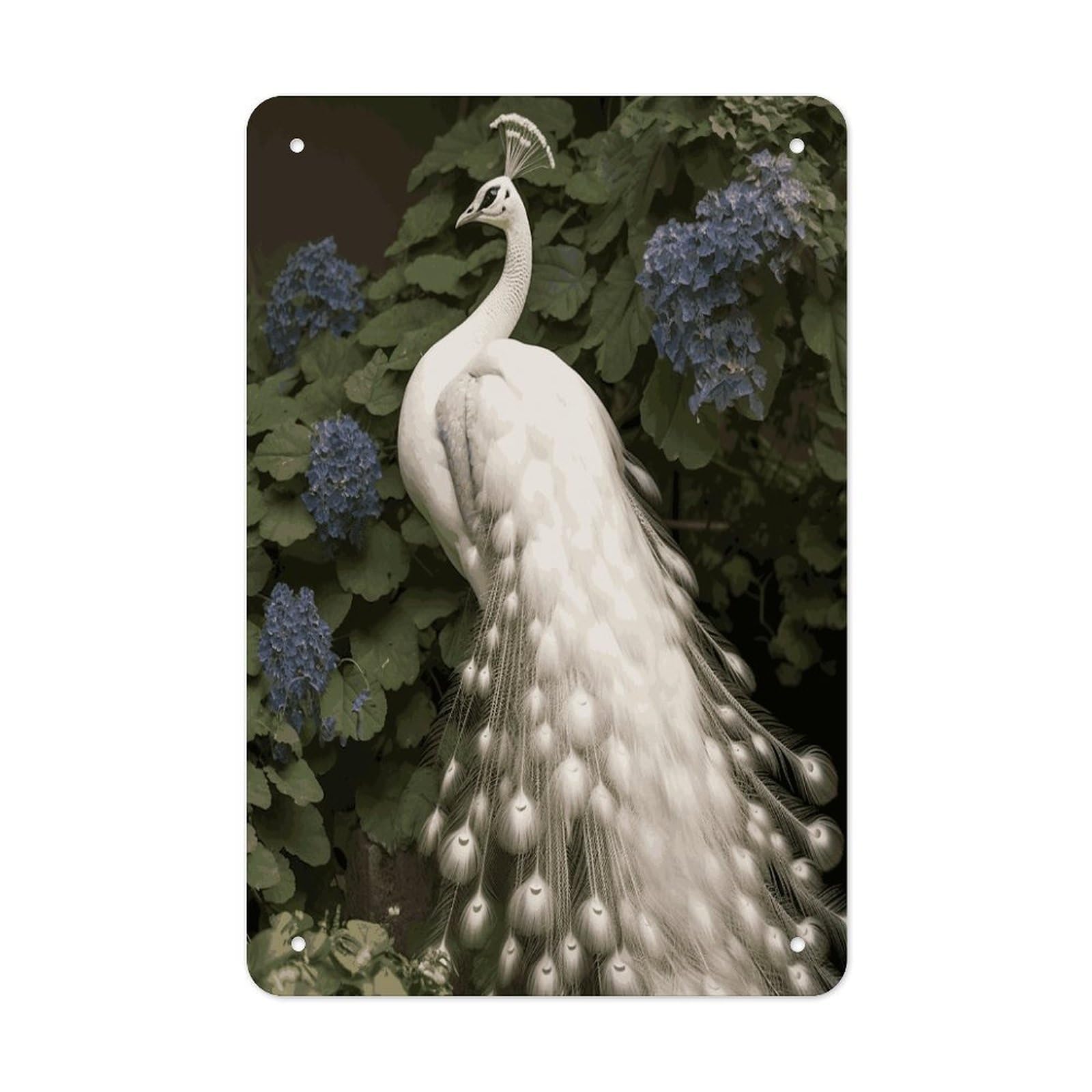 LDGSUPH White Peacock Wall Art Prints Folded Edge Iron Sheet Painting with Holes for Wall Prints Decorative Picture Metal Signboard Decor Painting for Outdoor Indoor Wall Decor