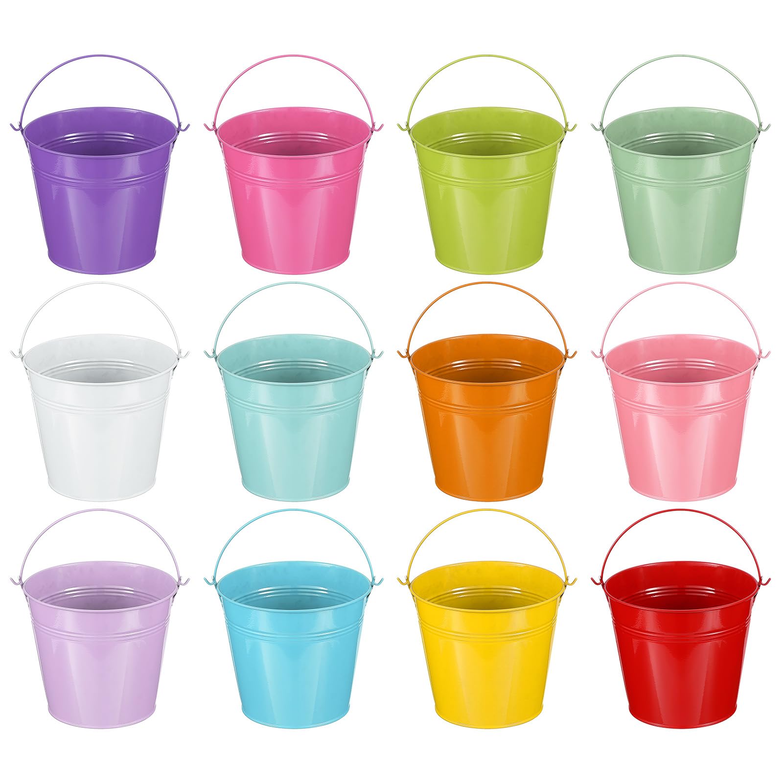 PATIKIL 6"x5" Small Metal Buckets with Handle, 12 Pcs Mini Bucket Easter Buckets, Red/Yellow/Blue/Light Purple/Pink/Light Green/Orange/Light Blue/White/Green/Rose Red/Dark Purple
