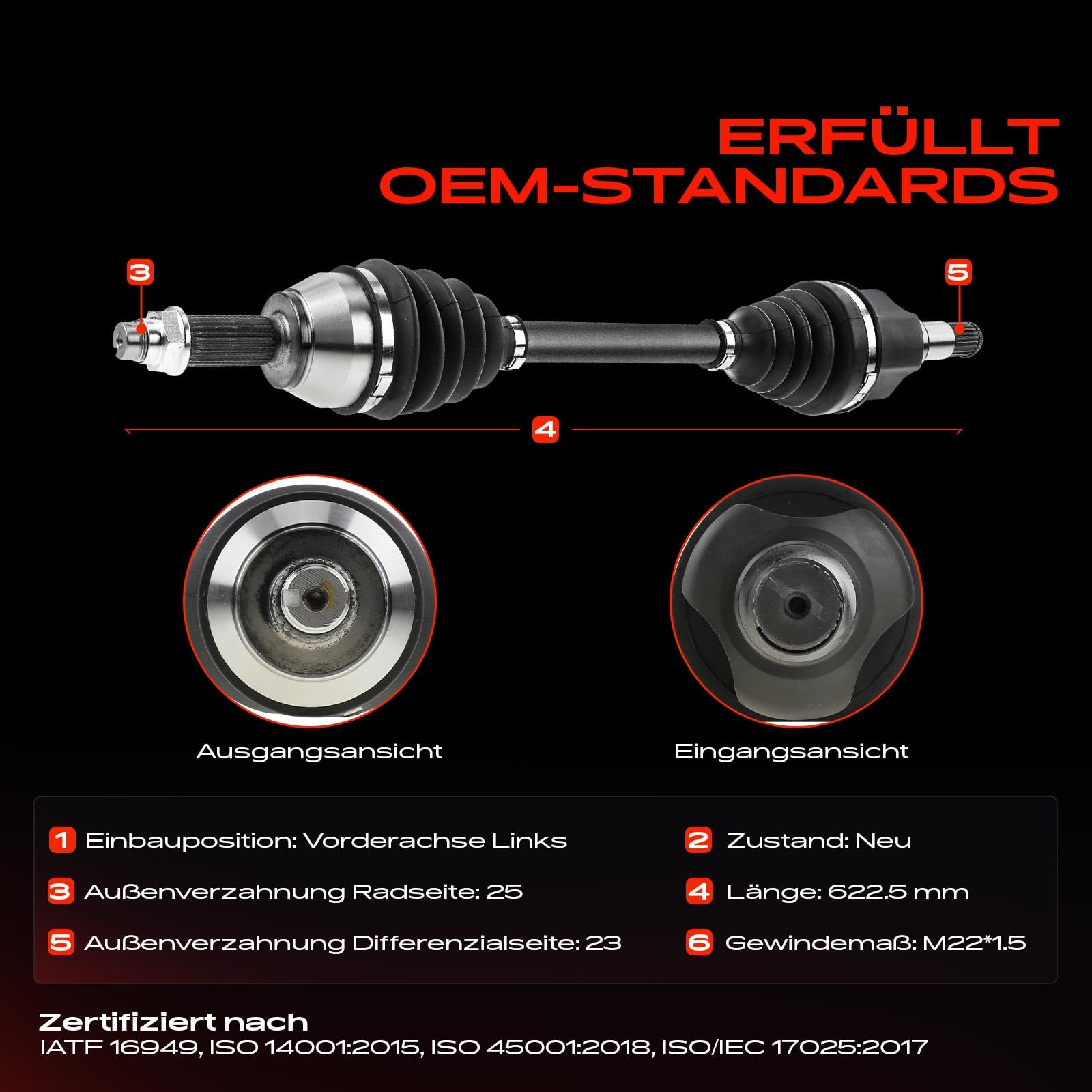 Frankberg Antriebswelle Achswelle Schaltgetriebe Vorderachse Links Kompatibel mit B-Max JK B-Max Van JK Fiesta V JD JH Fiesta VI CB1 CCN Fusion JU Replace# 2S6W3B437FC