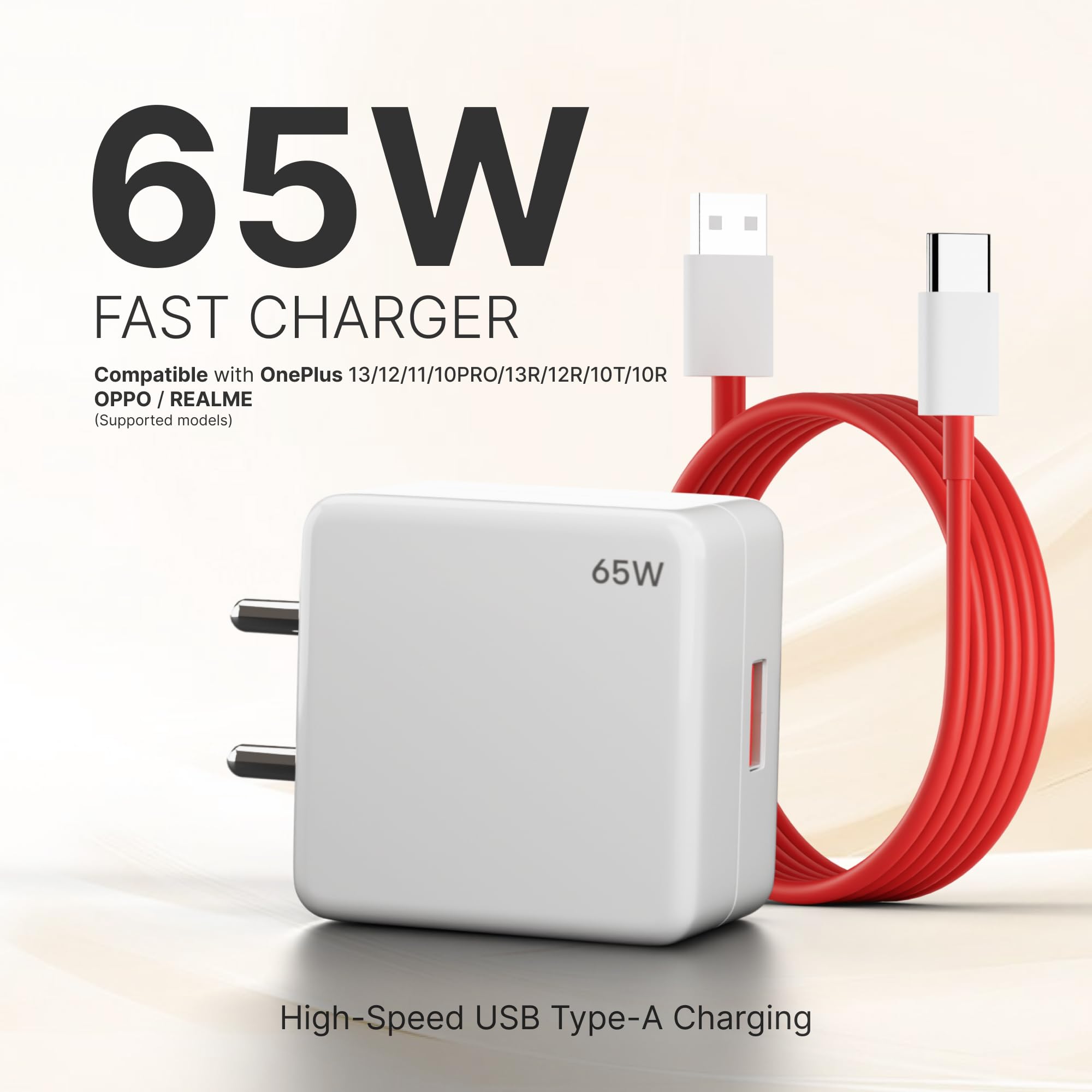 65W Fast Charger Adapter & USB-A to Type C Cable Combo, Compatible with OnePlus, Realme, Xiaomi, Redmi, Oppo, Vivo & Other Smartphones, Type C Charger Supports Dash, Warp, Vooc, SuperVooc by AILKIN — Amazon image 2