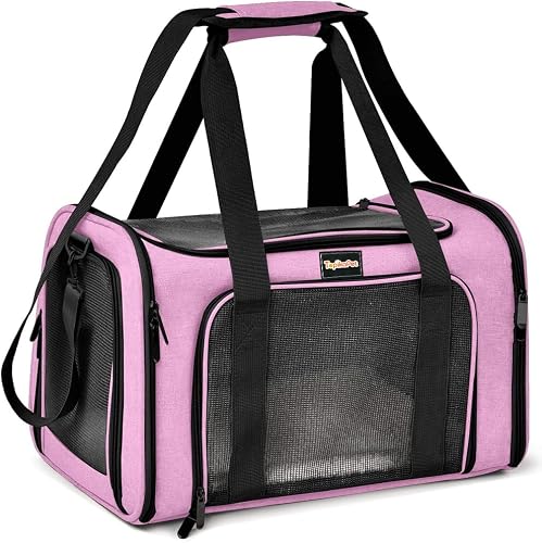 Soft Sided Pet Carrier, Cat Carrier Bag, Small Dog Carrier Handbag with Breathable Mesh, Collapsible Travel Tote for Cats and Puppies Pink