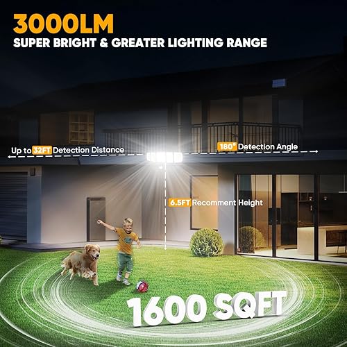 Miniatura 5 de Luces solares de movimiento para exteriores, con cable de 16.4 pies, 3000 lm luces LED de seguridad ultra brillantes para exteriores del atardecer