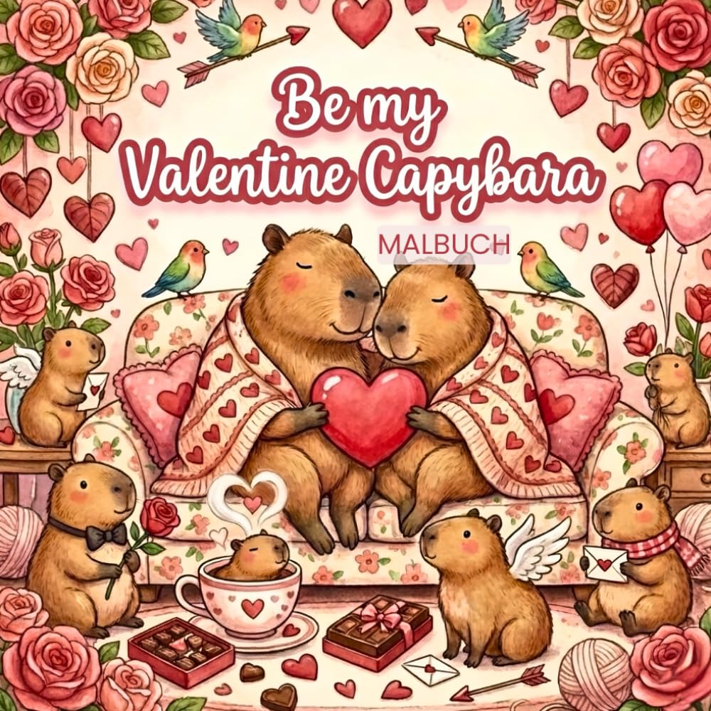 Be my Valentine Capybara - Malbuch mit über 45 süßen Motiven: Ein liebevolles Ausmalbuch mit niedlichen Capybaras zum Valentinstag