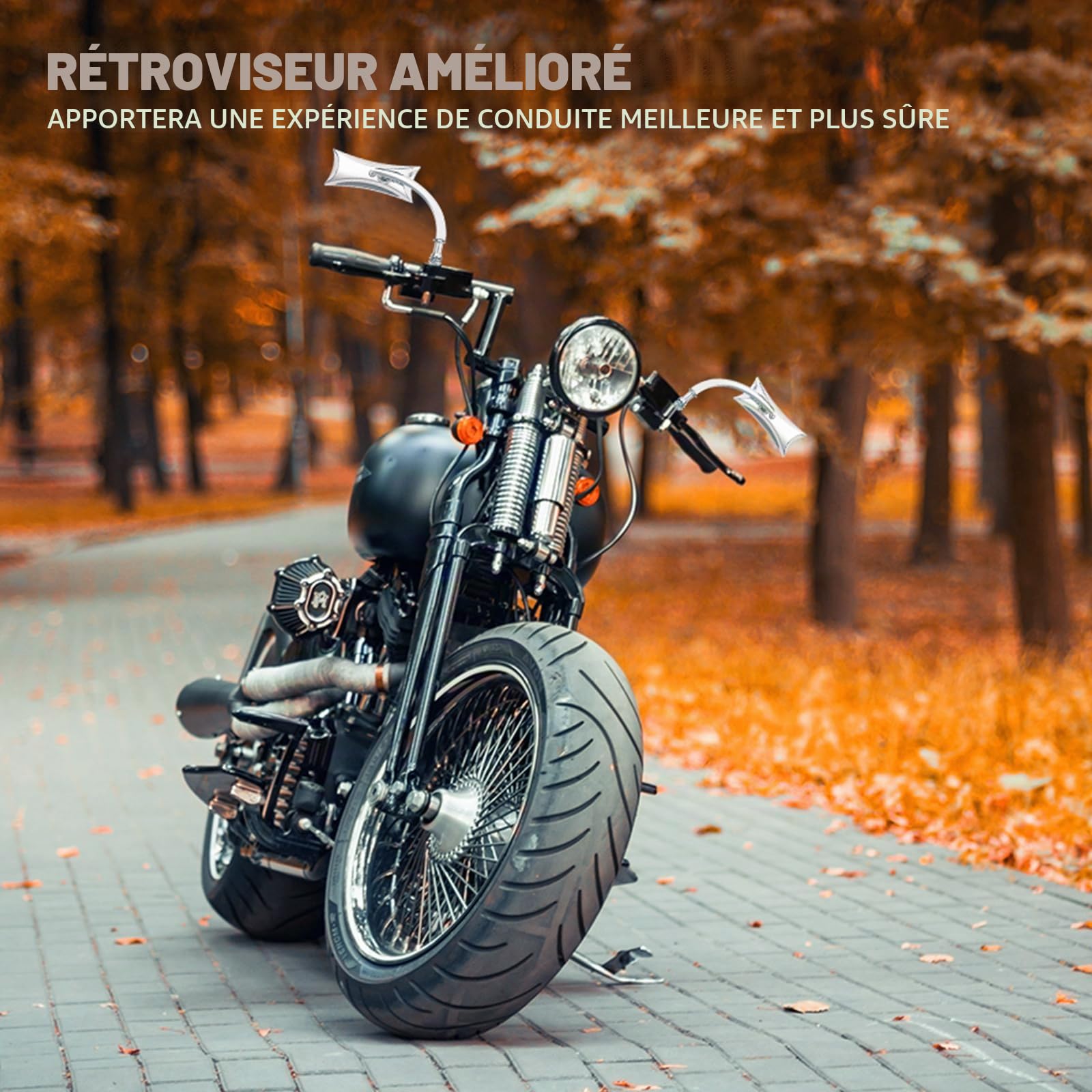 Rétroviseurs de Moto Chrome, Latéraux de Rétroviseur de Moto M10 de Forme Irrégulière Compatibles avec Harley Sportster Custom Iron 883 Road King Street Softail et Electra Glide