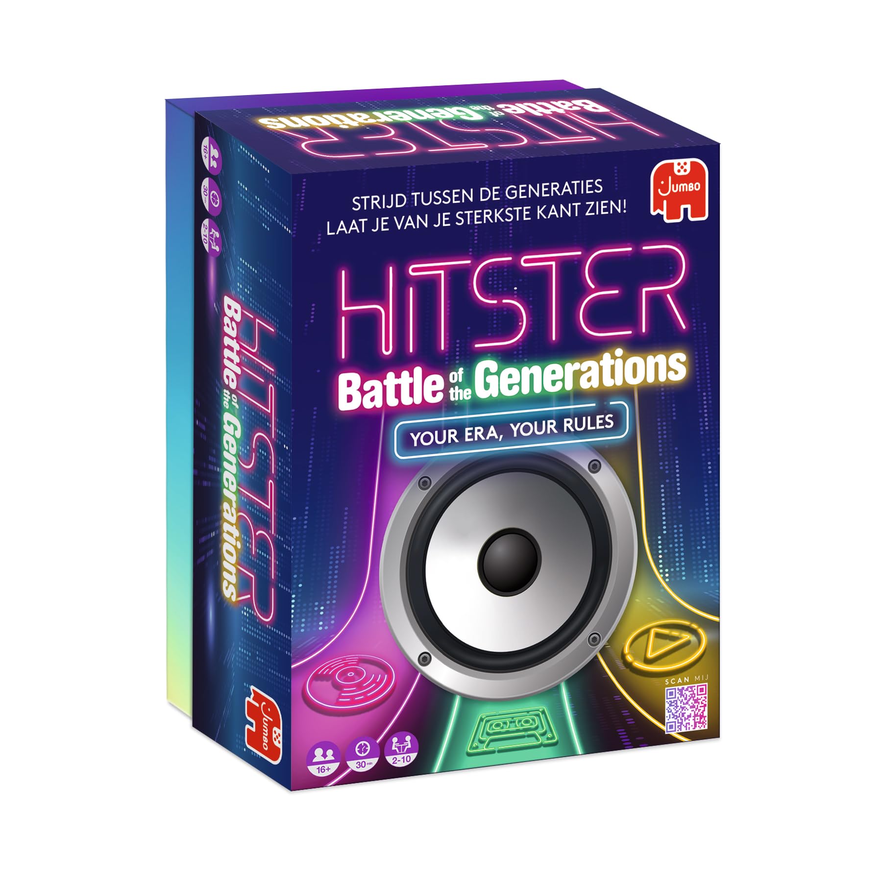 Hitster Battle of the Generations - muzyczna gra planszowa z ponad 420 utworami na przestrzeni lat, 3 epoki, od winylu przez kasetę, po streaming, quiz połączony z aplikacją dla dorosłych i rodzin (PL