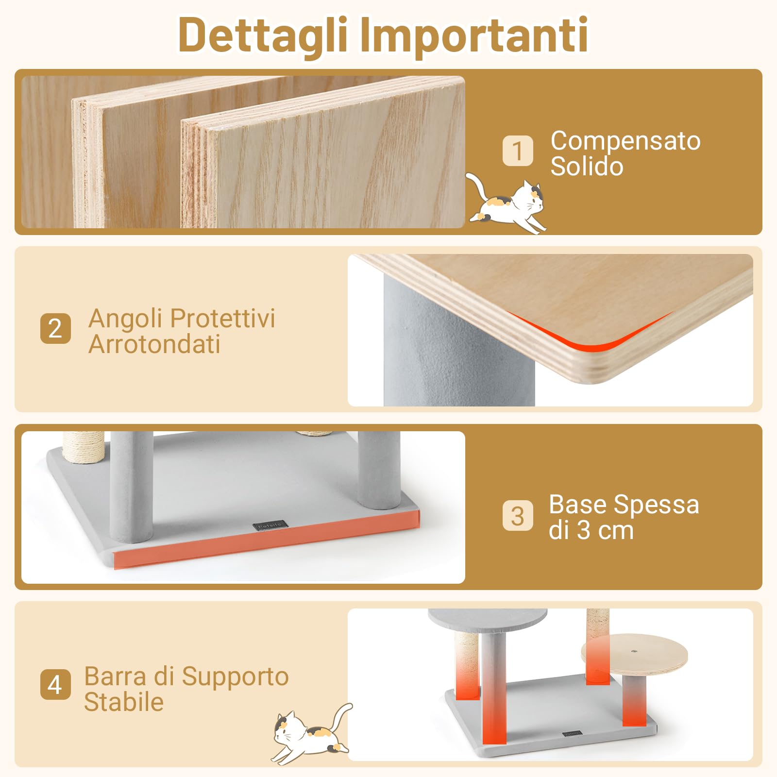 GYMAX Albero per Gatti, 50 x 40 x 113 cm, Piattaforme per Salti, Posatoio Superiore, Capsula Spaziale, Torre con Tiragraffi, Giocattolo Sospeso con Campanella per Gatti Adulti e Gattini