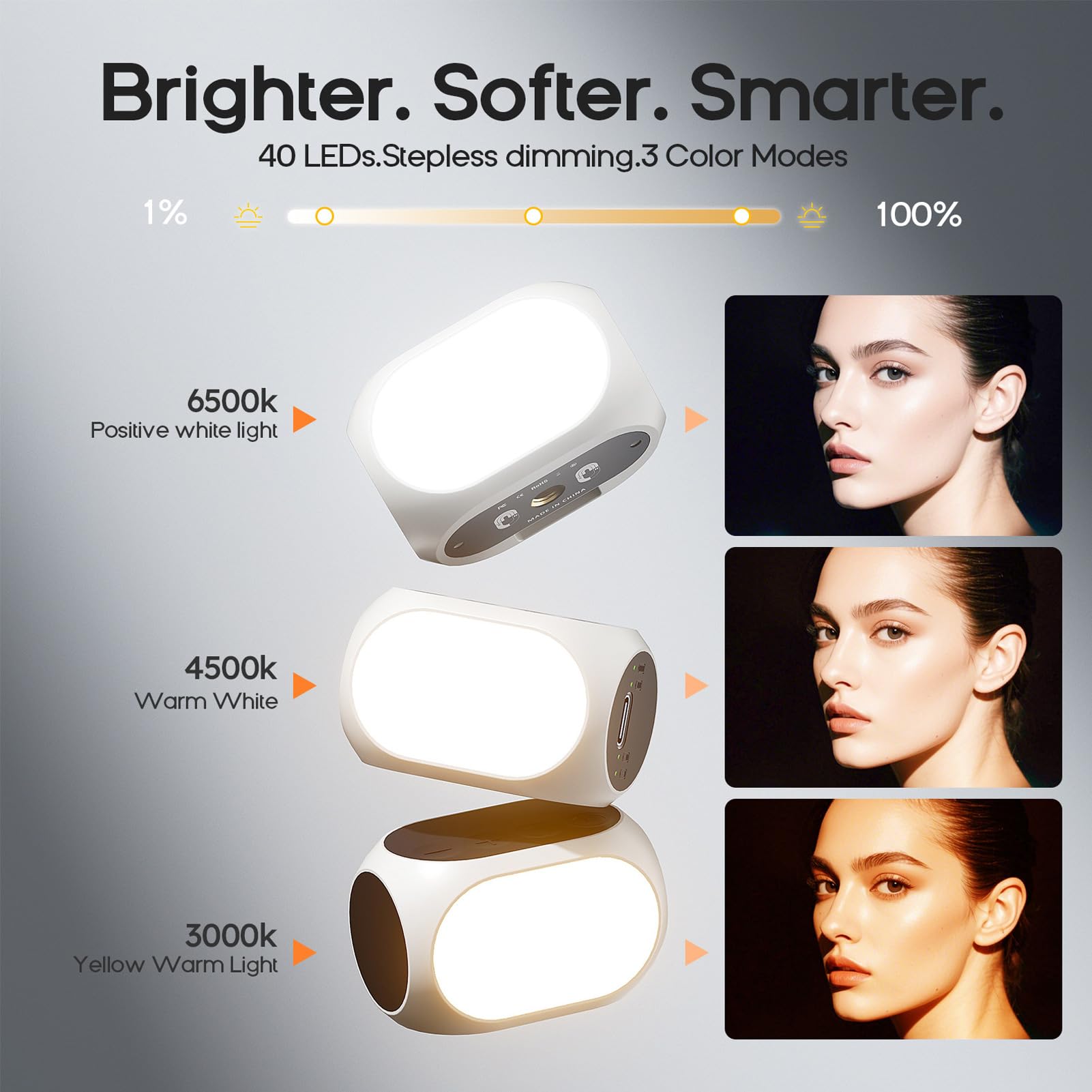 Lot de 2 lampes LED magnétiques avec 40 perles LED compatibles avec DJI Osmo Pocket 3, lampe vidéo 3000K-6500K, 10 niveaux de luminosité, batterie intégrée