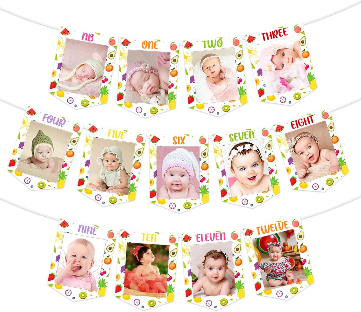 Fruit 1st Birthday Decorations - 1st Birthday Monthly Photo Banner, Summer Fruit Sweet One Birthday Party Decorations, Fruit Photo Banner for One in a Melon Pineapple Strawberry Birthday Party