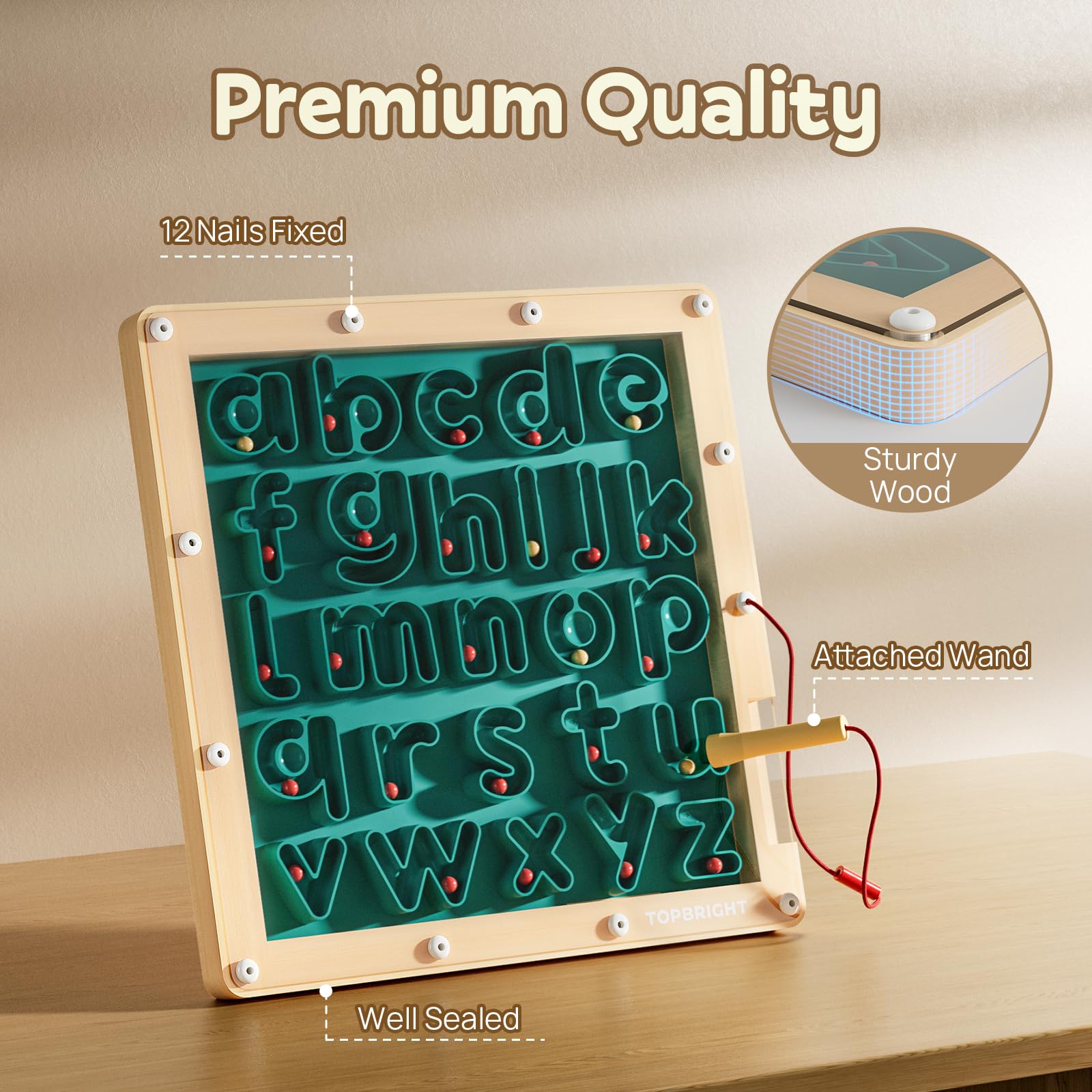 TOP BRIGHT Magnetic Letter Board - Alphabet Learning Montessori Toys, ABC Tracing Board with Magnetic Pen, Writing Practice for Toddlers, Learning Education Toys for 3 4 5 Years Old Preschool Kids