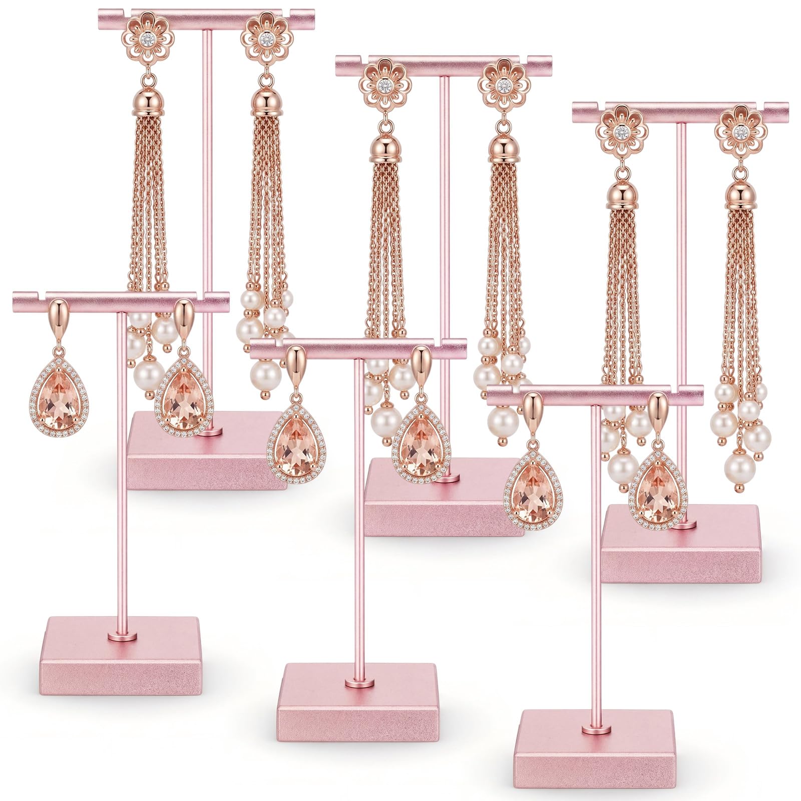 Kigeli 6 Pcs Metal Bar T Earring Display Stand Purple Pink