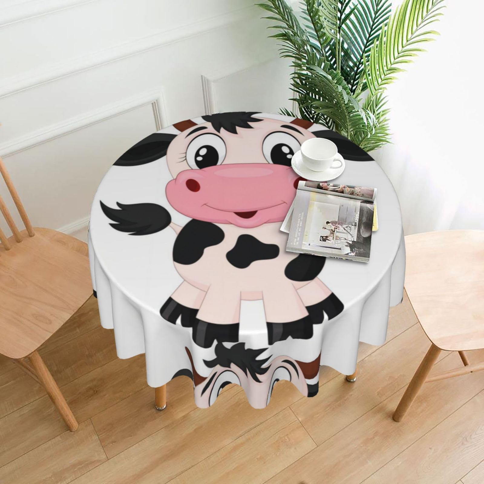 YYHWHJDE Cartoon Milk Cow Prints Round Decorative Tablecloth 60in – Elevate Your Dining Space with this Elegant Throw for Everyday Charm & Special Occasions