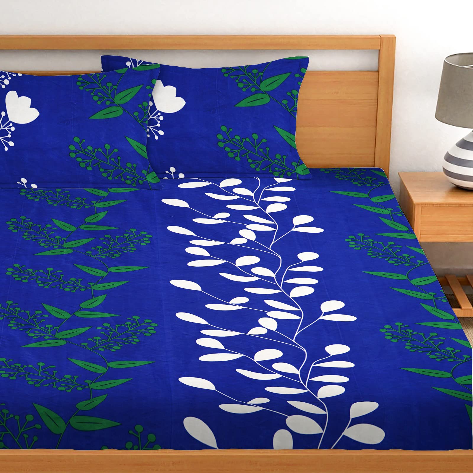BSB HOME Royal Blue Glace Cotton Bed Sheet Set -6