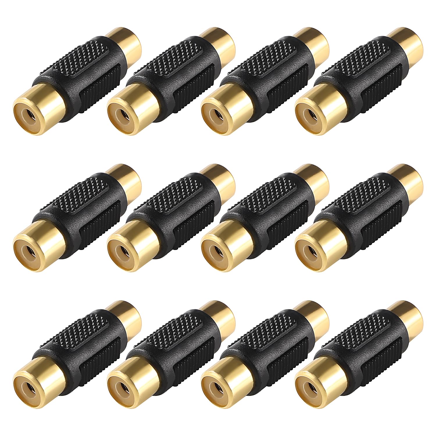 12 Sztuk RCA Żeńskie do Żeńskie Złącze, Adapter RCA Phono Coupler, do Głośników, Gramofonów, Wzmacniaczy, Pozłacane - Czarne