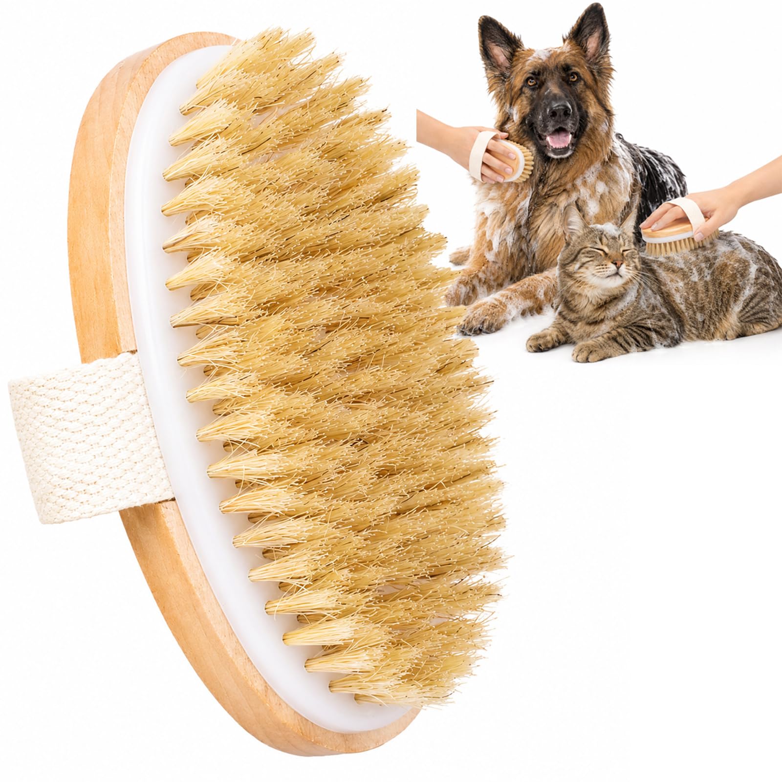 Bamboo Boar Bristle Pet Palm Brush, Wet and Dry Grooming, 1-Piece