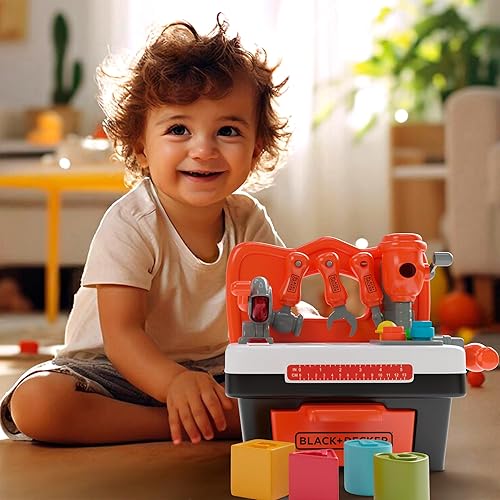 Miniatura 3 de Lollipop Black and Decker - Banco de herramientas para niños, juego completo de herramientas para niños, con taladro de juguete, llave inglesa y