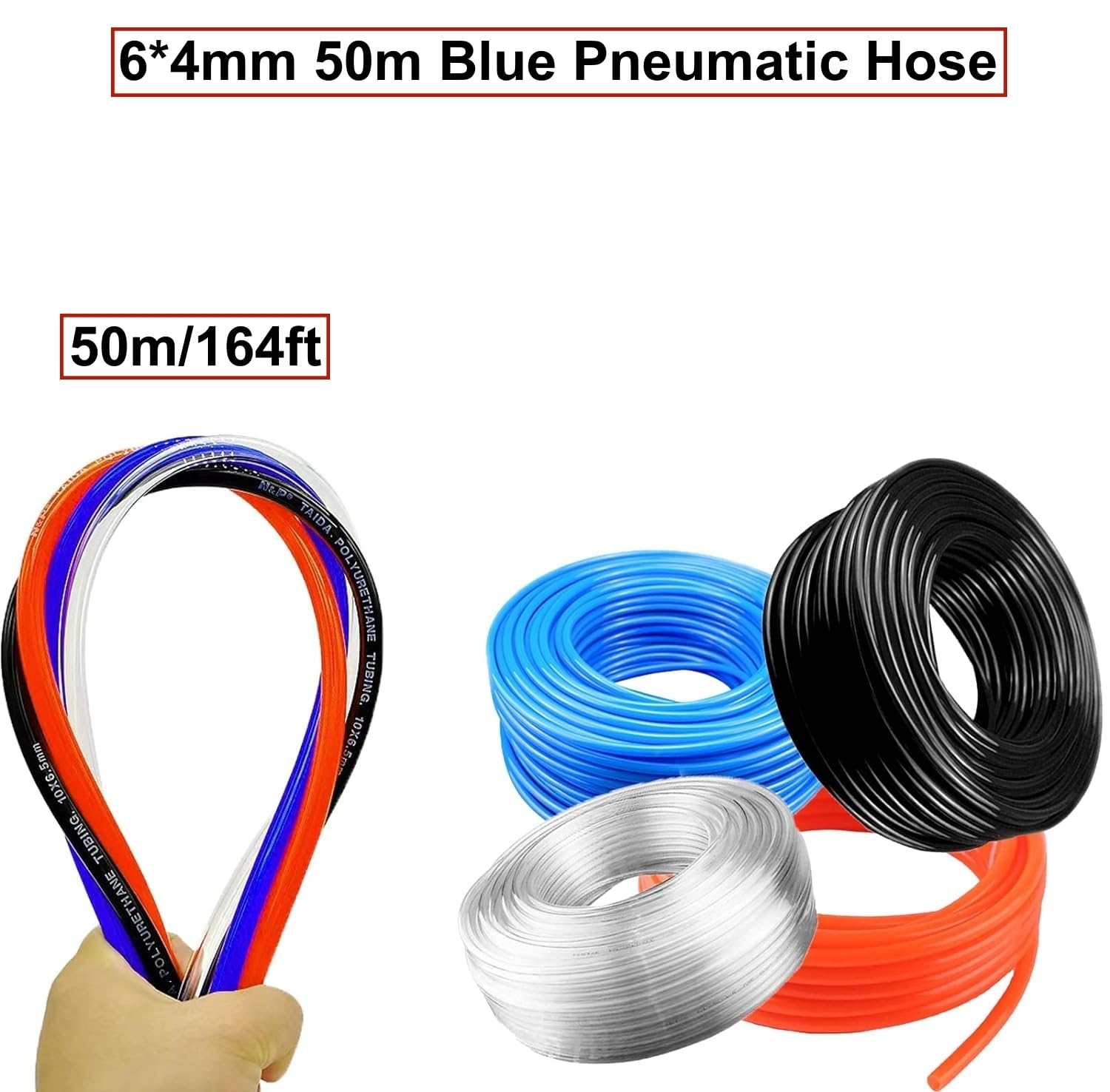 50 Metros Manguera Neumática 6mm OD/4mm ID,Azul Tubo Compresor Aire.Poliuretano PU Manguera de Aire Tubo Kit para la línea de aire o tubería de transferencia de fluidos