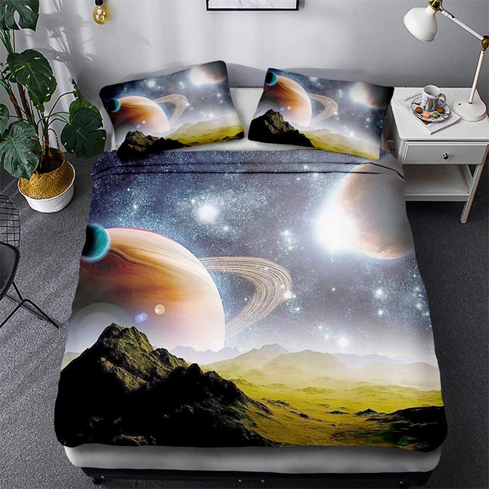 Ropa De Cama 3D Funda Nórdica Galaxy Juego De Cama 3 Piezas Fundas Nórdicas Funda Nórdica De Microfibra con Cremallera Y 2 Fundas De Almohada (Sistema Solar,155x220+50x75)