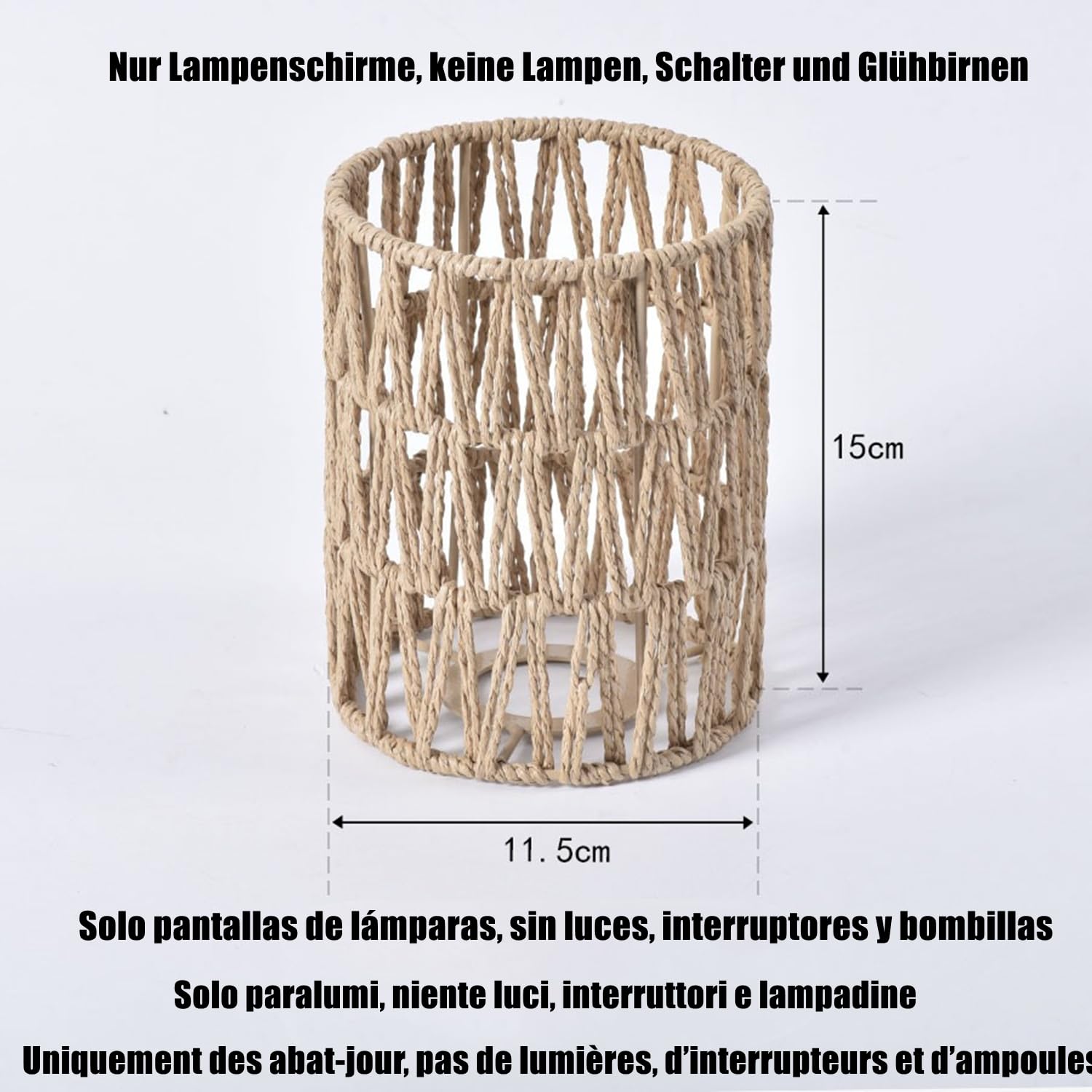 4 Paralumi In Rattan Boho – Altezza 14 Cm, Tessuti A Mano, Per Lampada A Sospensione, Terra O Tavolo, Stile Naturale E Moderno