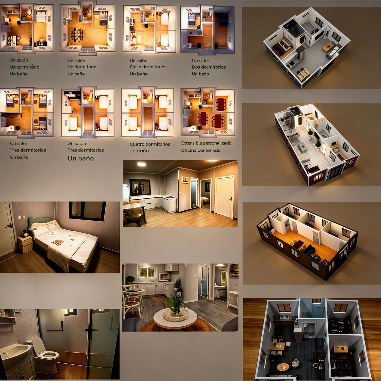 Minicasas para vivir para adultos, casa prefabricada expandible - Casa modular portátil plegable con contenedor de cocina, baño, 1-3 dormitorios - Ideal para familia, oficina, alquiler