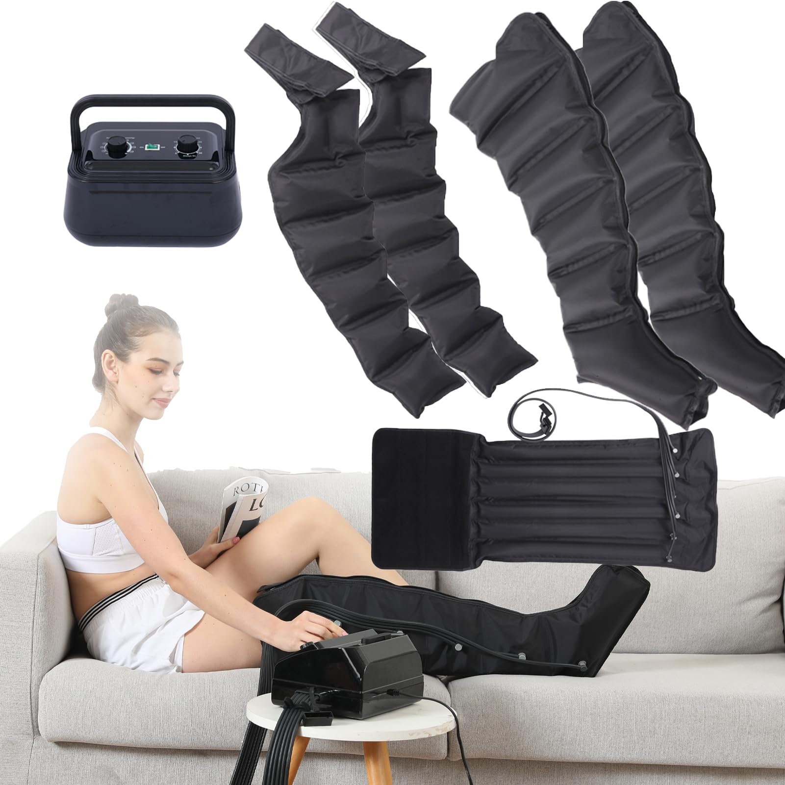 Apparecchio Pressoterapia Gambe e Braccia,Pressoterapia per Casa con Massaggio Linfodrenante,Soluzione per Gambe Gonfie e Stanche - Regolazione Pressione Personalizzabile