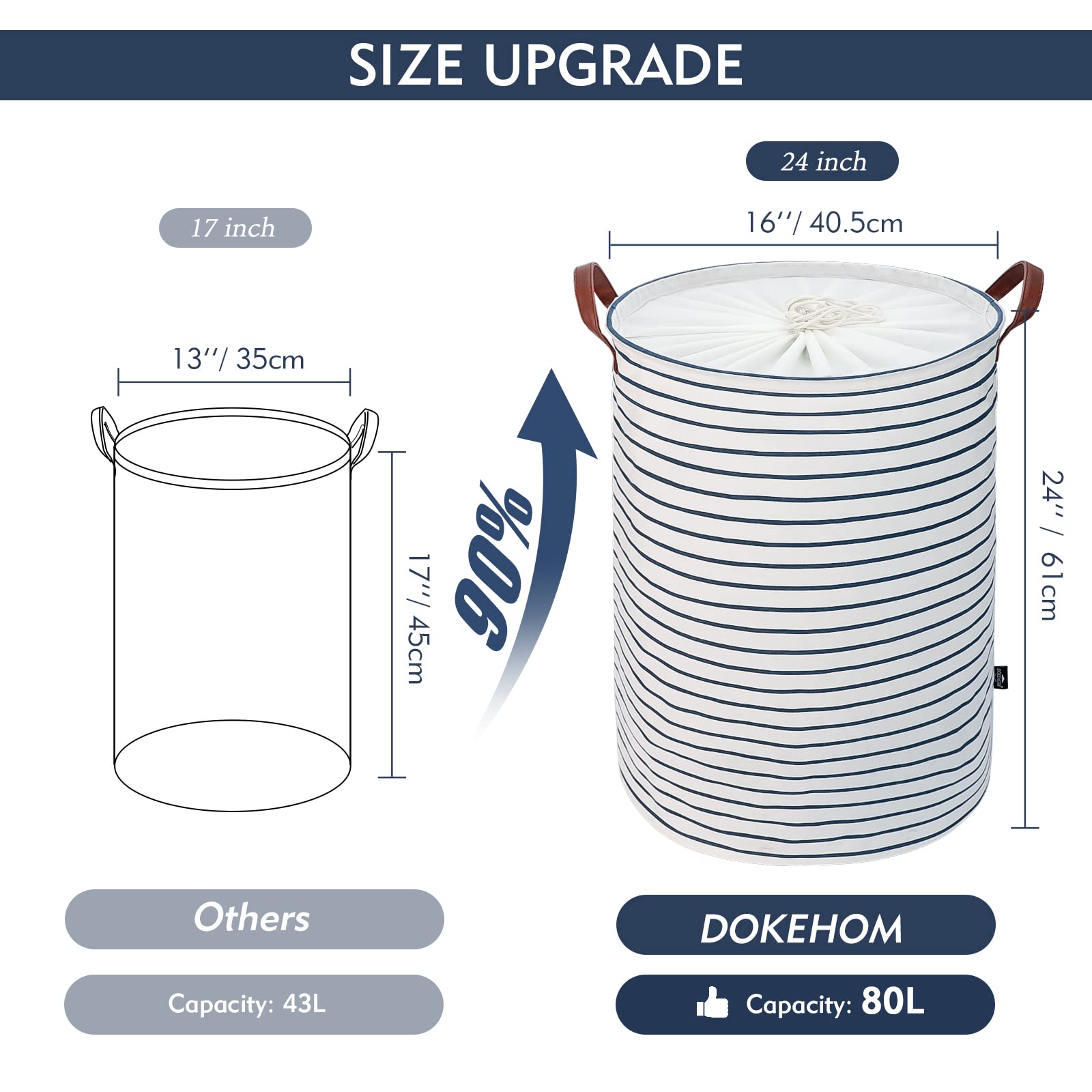 DOKEHOM 22-Inches Grand Organiser Paniers Pour Vêtements Stockage  9 Couleurs Cordon Paniers A Linge Pliable Sac A Linge Pliage Grande Capacite Corbeilles A Linge Marron Points Xl