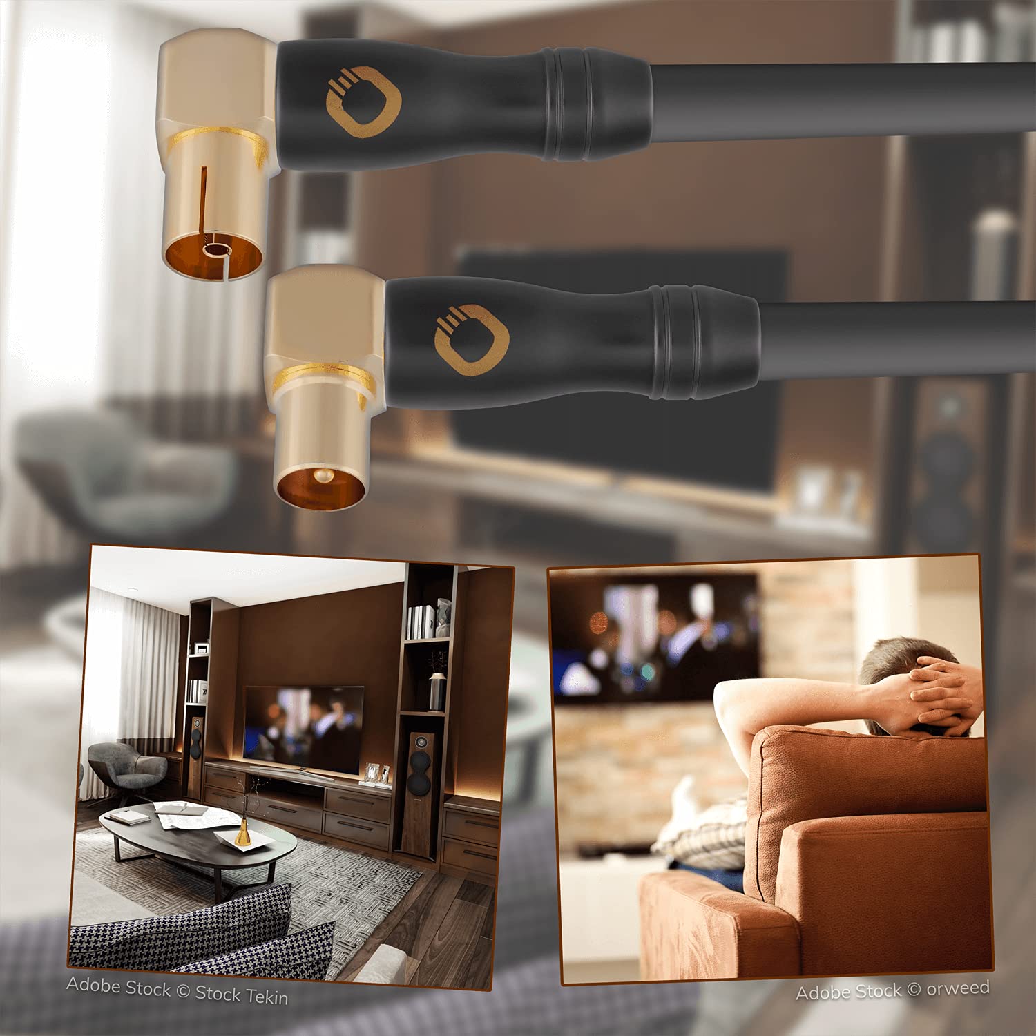 OEHLBACH Transmission Shift HD - Cable de antena acodado (90 grados, fabricado en Alemania, cable coaxial 4K UltraHD para TV, radio, televisión por cable, apantallamiento de 4 vías)