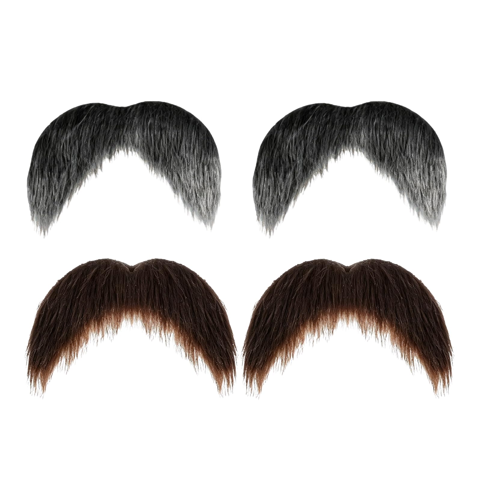4 pcs Fake Mustache, Self Adhesive Fake Beard, Funny Realistic Mustache, Stick on Moustache Adults for Christmas Halloween Costume Mustache Stickers Party Cosplay Halloween