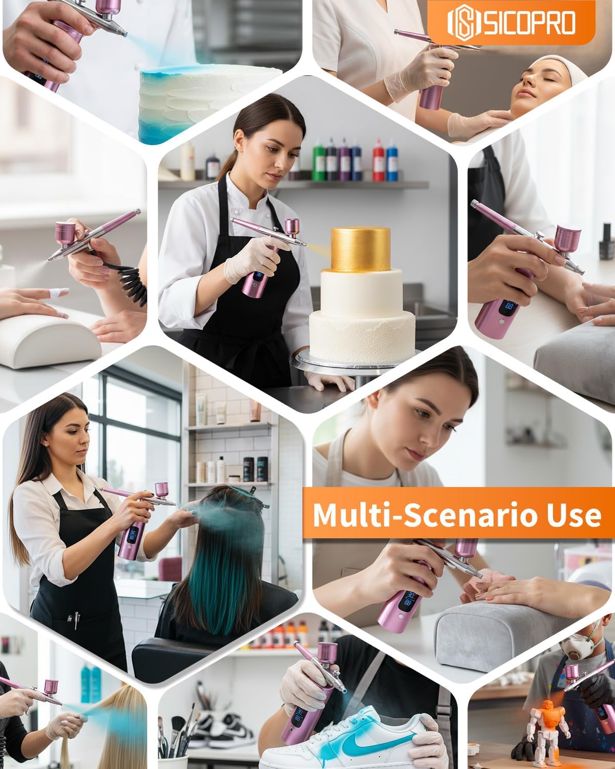 Airbrush Kit, Cordless Airbrush for Nails, Air Brush Kit With Air Compressor for Models/Shoes/Cakes/Hair, Air Brush Guns For Painting (Pink) - Image 7