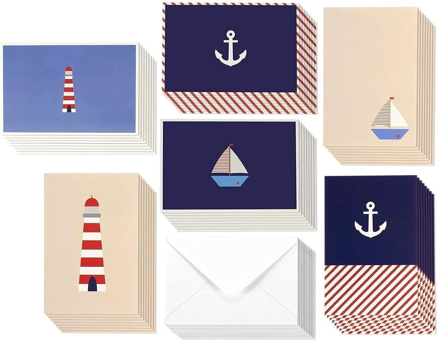 48 Pack Blank Nautical Greeting Cards and Envelopes, Boat Anchor Lighthouse (4x6 In)