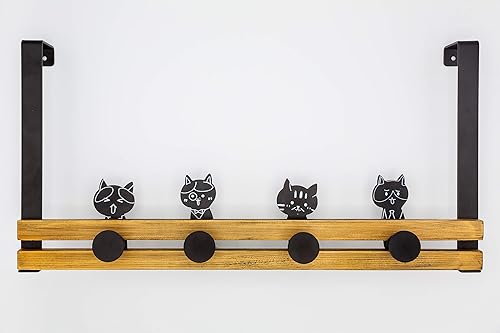 Creathome Riel sobre la puerta con 4 ganchos de clavija, bonito patrón de gato, estilo clásico Creathome Riel sobre la puerta con 4 ganchos de clavija, bonito patrón de gato, estilo clásico