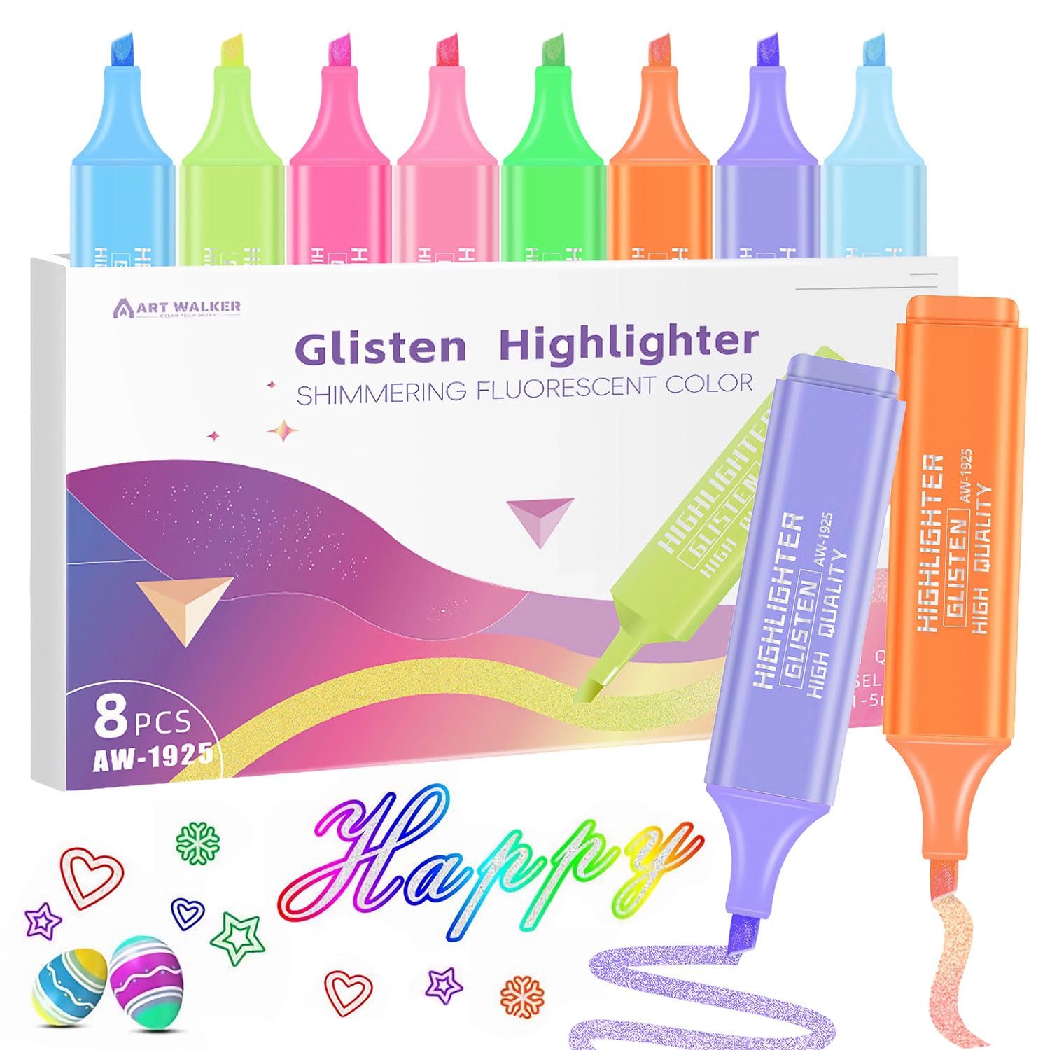 MOTIBACK 8pcs Dopamine Highlighters Set, Premium Shimmer Bible Journaling Pens, Aesthetic Study Highlighters for Note Taking, School Supplies, Office Planning & Creative Projects