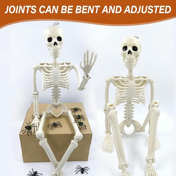 Halloween Skeleton 16inch Small Skeleton Realistic Plastic with Movable Joints Full Body Decor for Haunted House Props Halloween Decorations