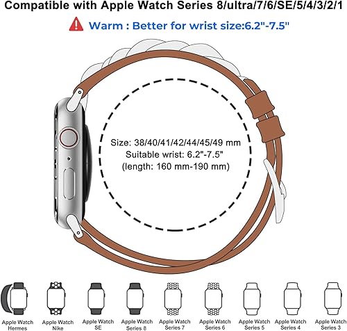 Miniatura 2 de HANDODO Correa italiana de cuero genuino para mujer con cadena de acero inoxidable compatible con Apple Watch Ultra 2 Ultra 2 Ultra Series 10 9 8 7