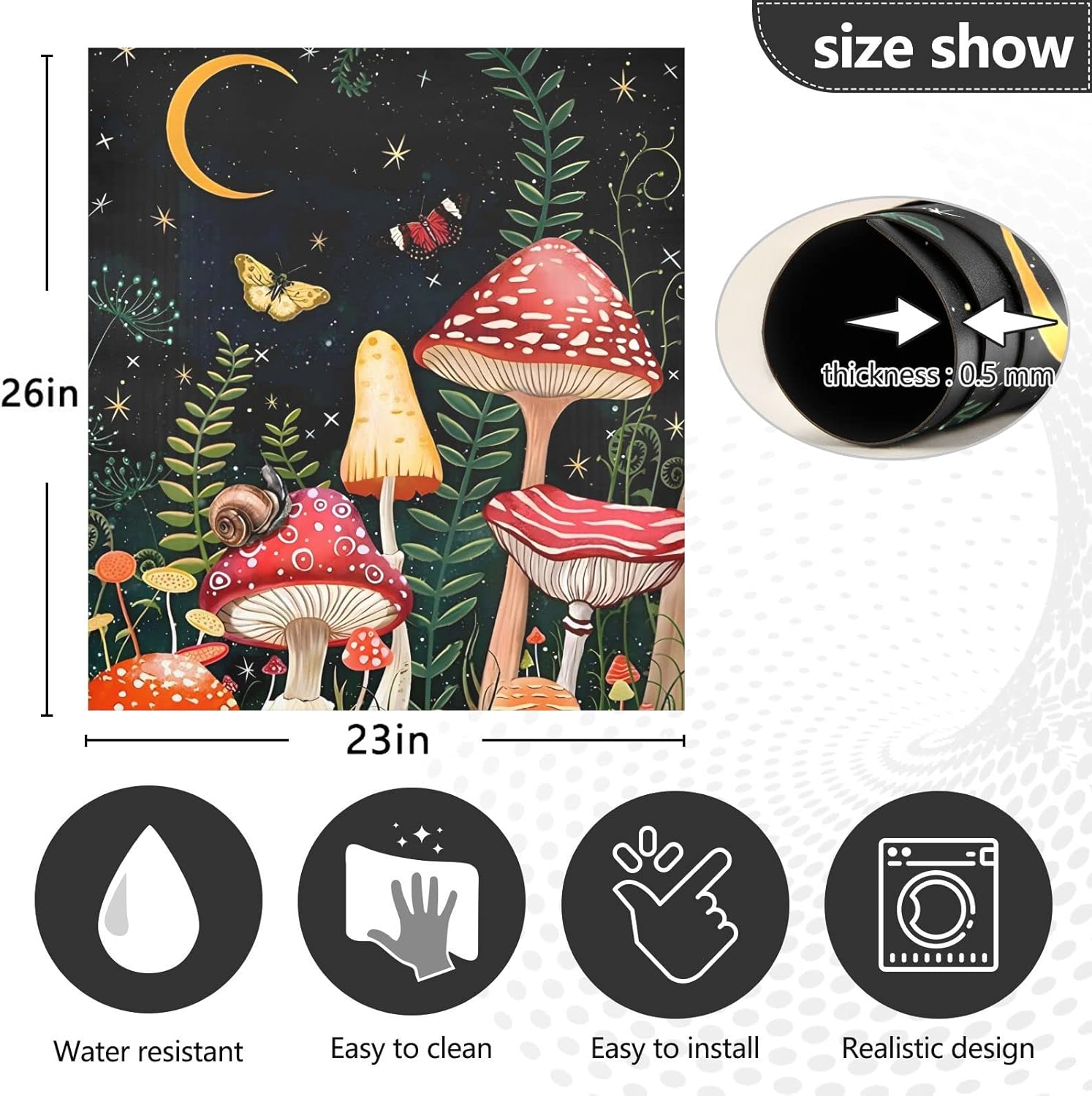 Naanle Dishwasher Magnet Cover Moon Mushroom Front Dishwasher Cover Magnetic Kitchen Home Cabinet Decals Appliances Stickers Refrigerator Decorative 23" x 26"