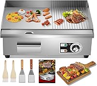 Vista 8 de Moogiantgo - Plancha eléctrica comercial de 22 pulgadas, 1600 W, antiadherente para encimera, acero inoxidable, caja de aceite extraíble