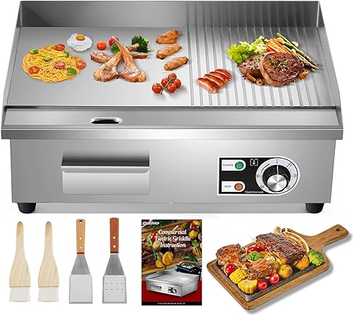 Miniatura 8 de Moogiantgo - Plancha eléctrica comercial de 22 pulgadas, 1600 W, antiadherente para encimera, acero inoxidable, caja de aceite extraíble