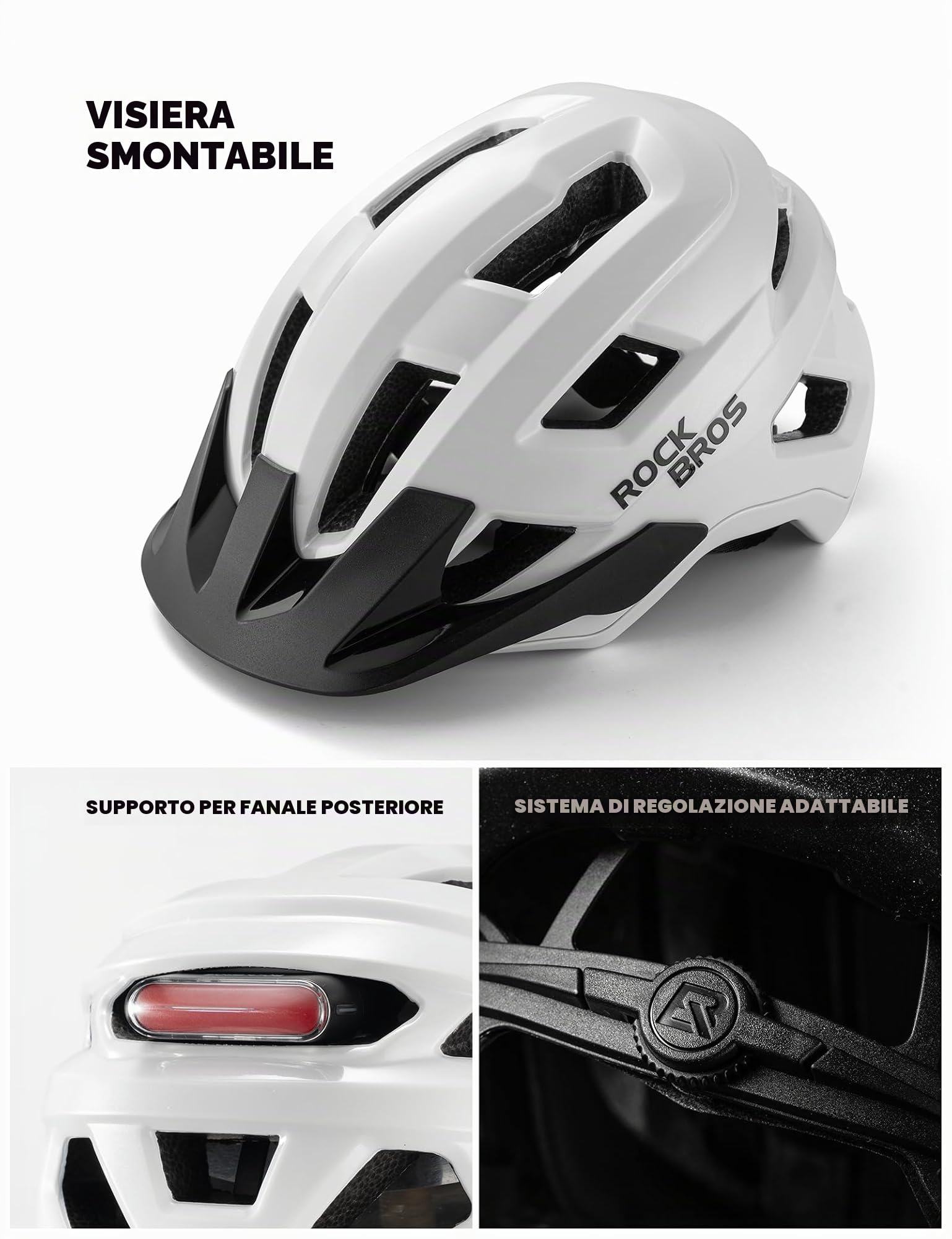 ROCKBROS Casco Bici Bambino Ragazze Ventilazione con Visiera Rimovibile | Caschetto Protettivo per MTB Ciclismo Skateboard Pattinaggio Regolabile 54-58cm