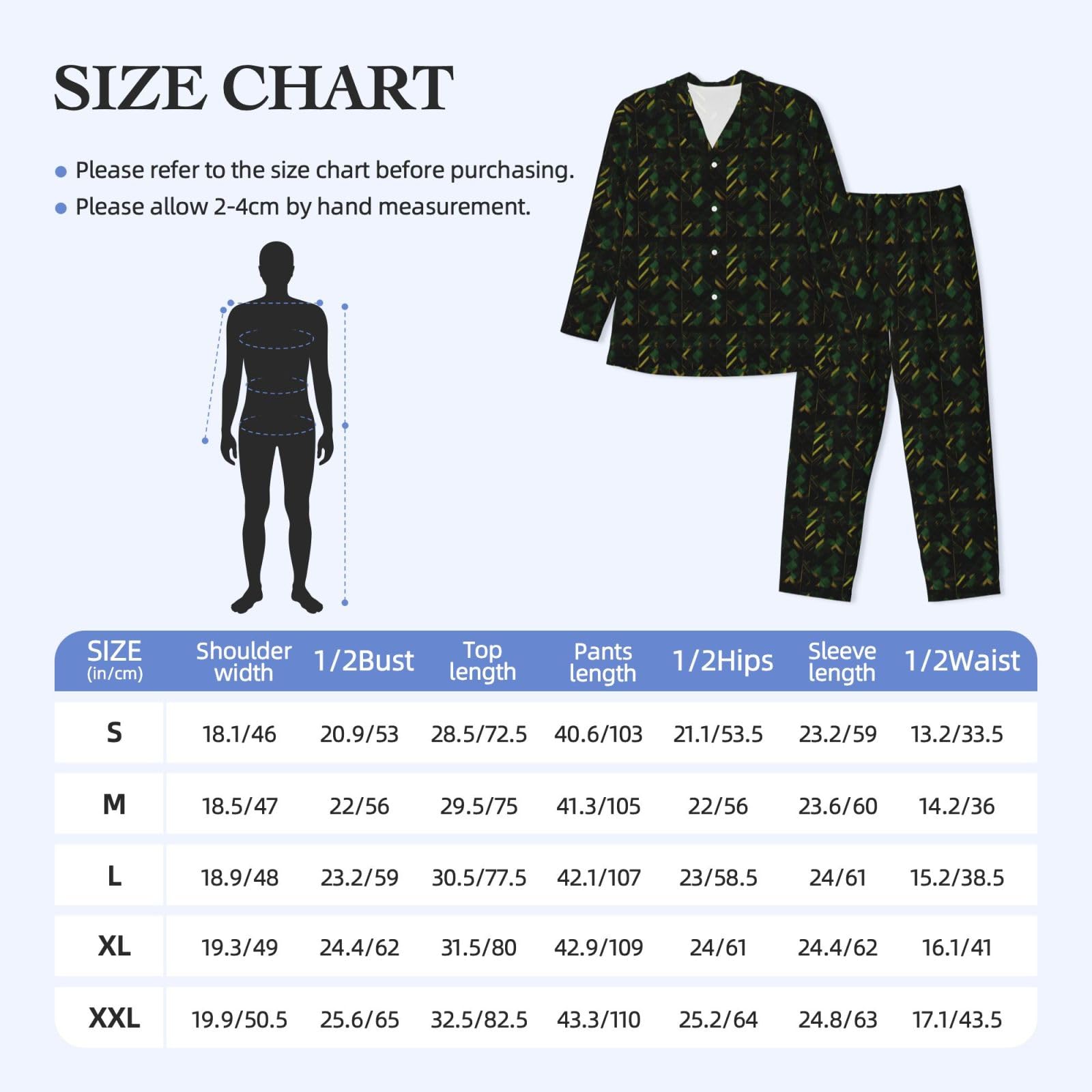 Herren-Pyjama-Set, langärmelig, schwarz, grün und gold, geometrischer Druck, zweiteilig, Hauskleidung, bequeme Nachtwäsche, Nachtwäsche