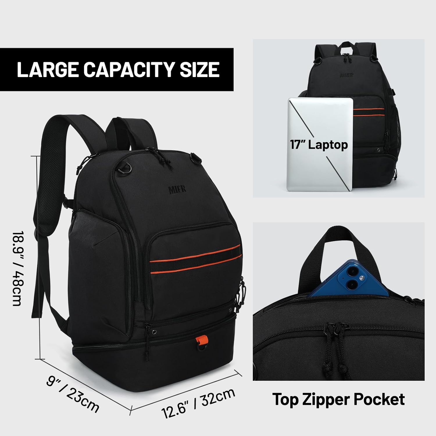 MIER Basketball Backpack Bags Sports Gym Backpacks with Shoe Compartment and Ball Holder for Adult Men Large Soccer Bag - Image 5