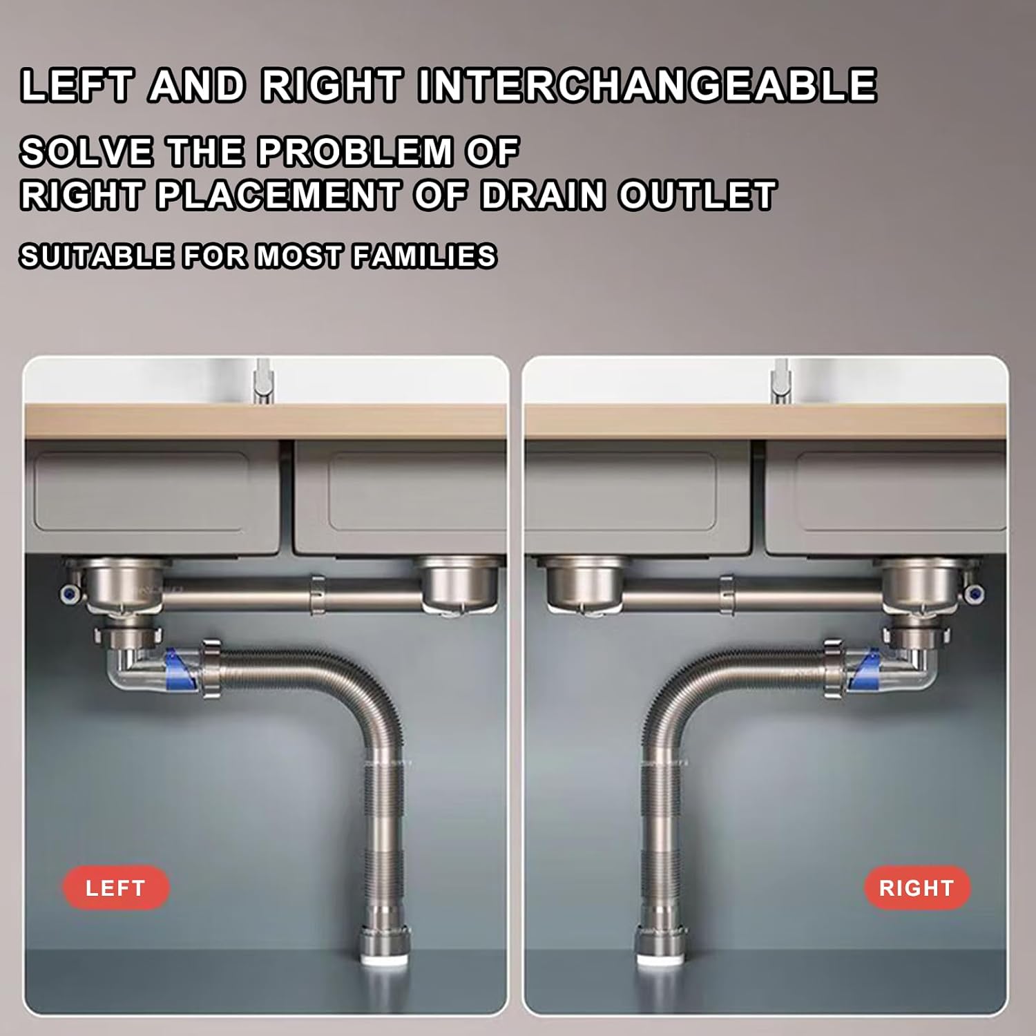 Double Sink Drain Kit 1-1/2" Flexible Expandable P-Trap Pipe with Stainless Steel Strainer, Odor Proof Space Saving Universal for Double Bowl & Garbage Disposal.