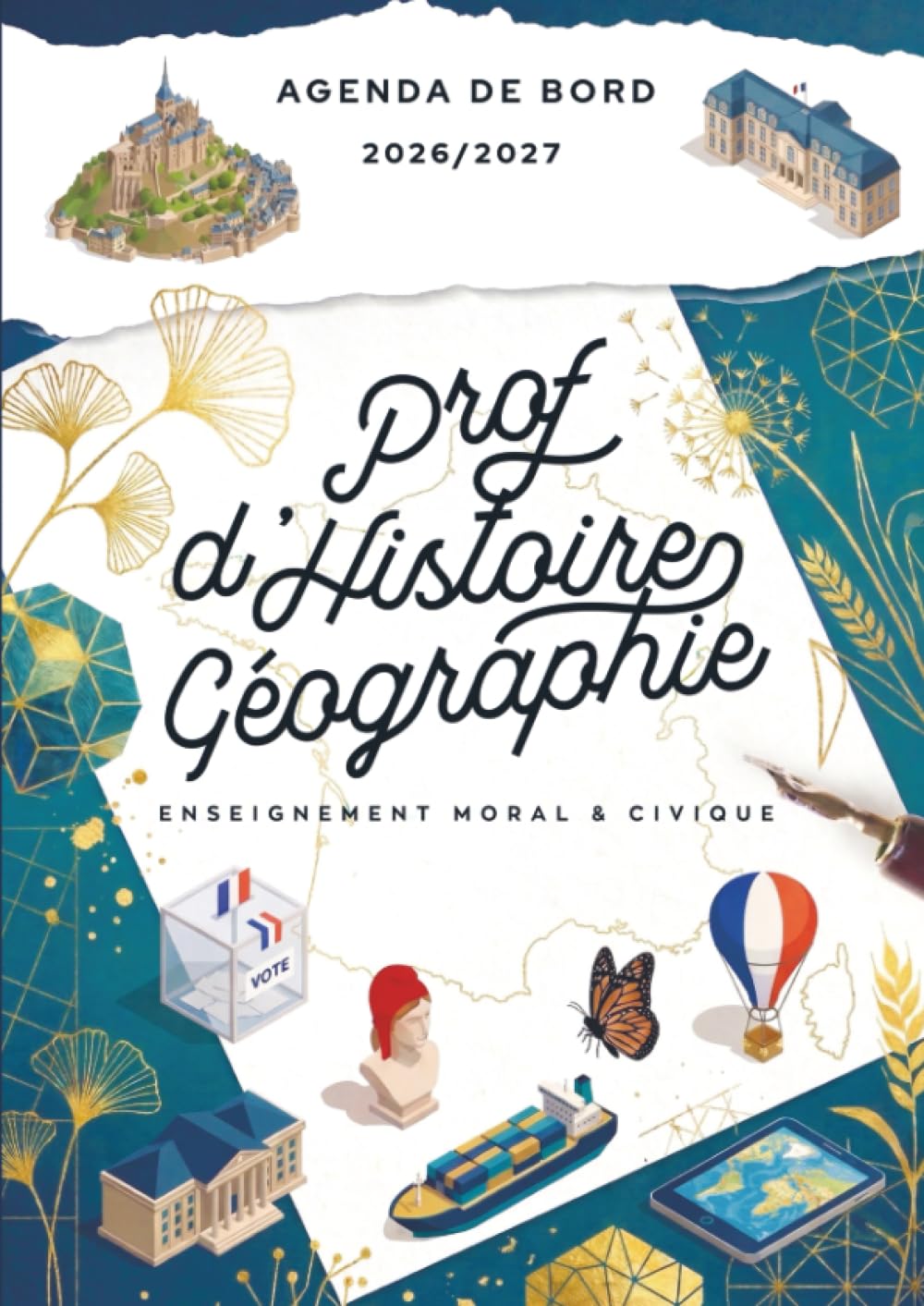 Agenda de bord 2026/2027 professeur d’Histoire Géographie EMC: Carnet de bord A4 pour les enseignants