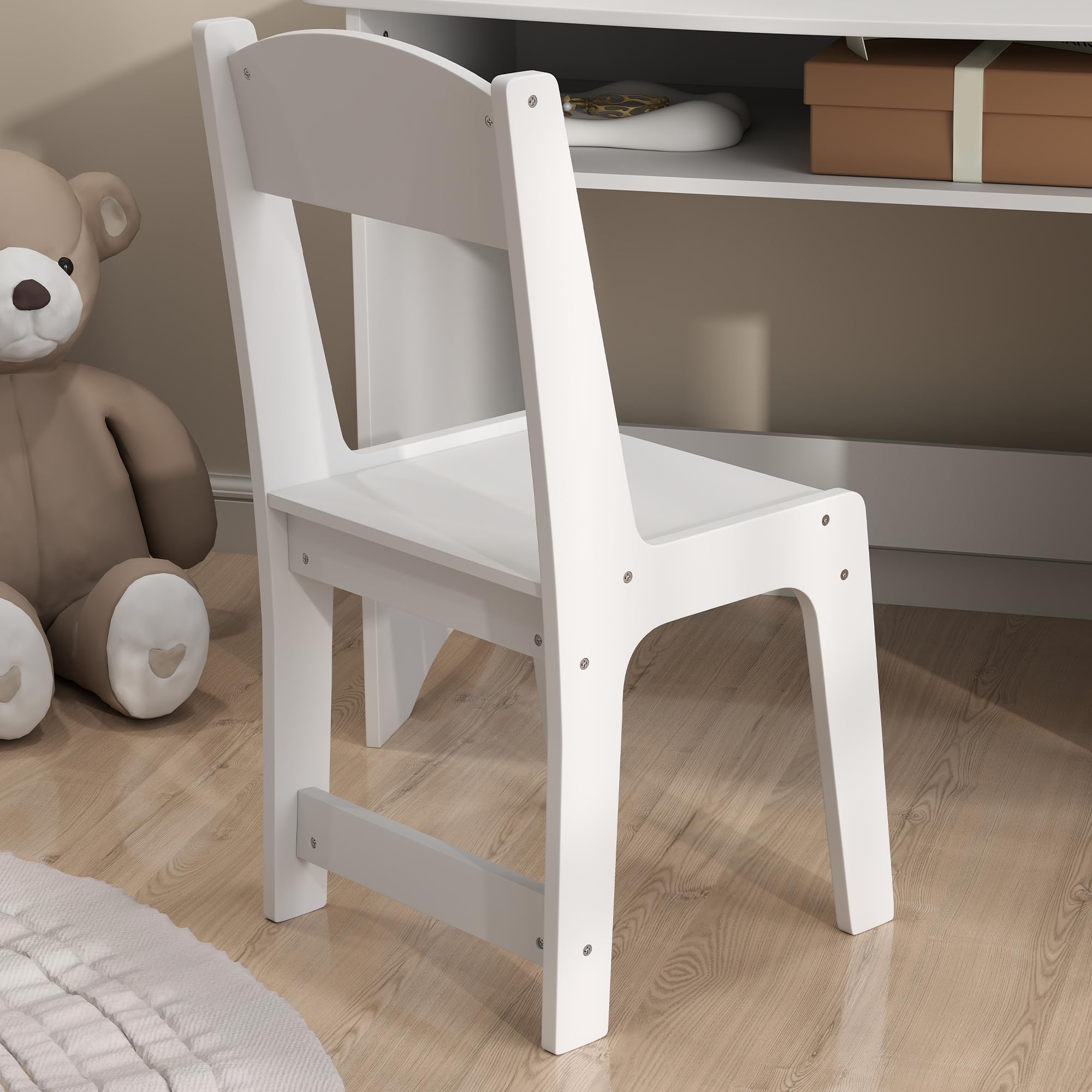 AIYAPLAY Set da Trucco per Bambini 3-6 Anni, Tavolo Toeletta con Specchio Triplo Rimovibile e Sedia in Legno, Bianco