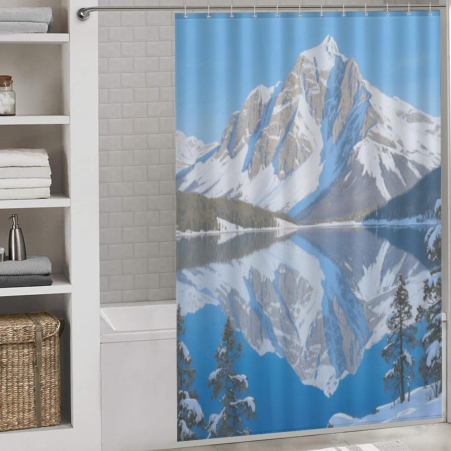 Shower Curtains Fabric Shower Curtain Liner Liner Showers Curtain Snow-capped Mountains And Lake Reflections Showers Curtin Opaque for Privacy Protection Water Splash Protection High Aesthetics