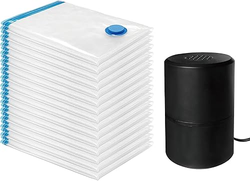 Miniatura 1 de Bolsas de almacenamiento al vacío con bomba eléctrica, 15 bolsas grandes que ahorran espacio, bolsas de sellado al vacío con bomba, bolsas de