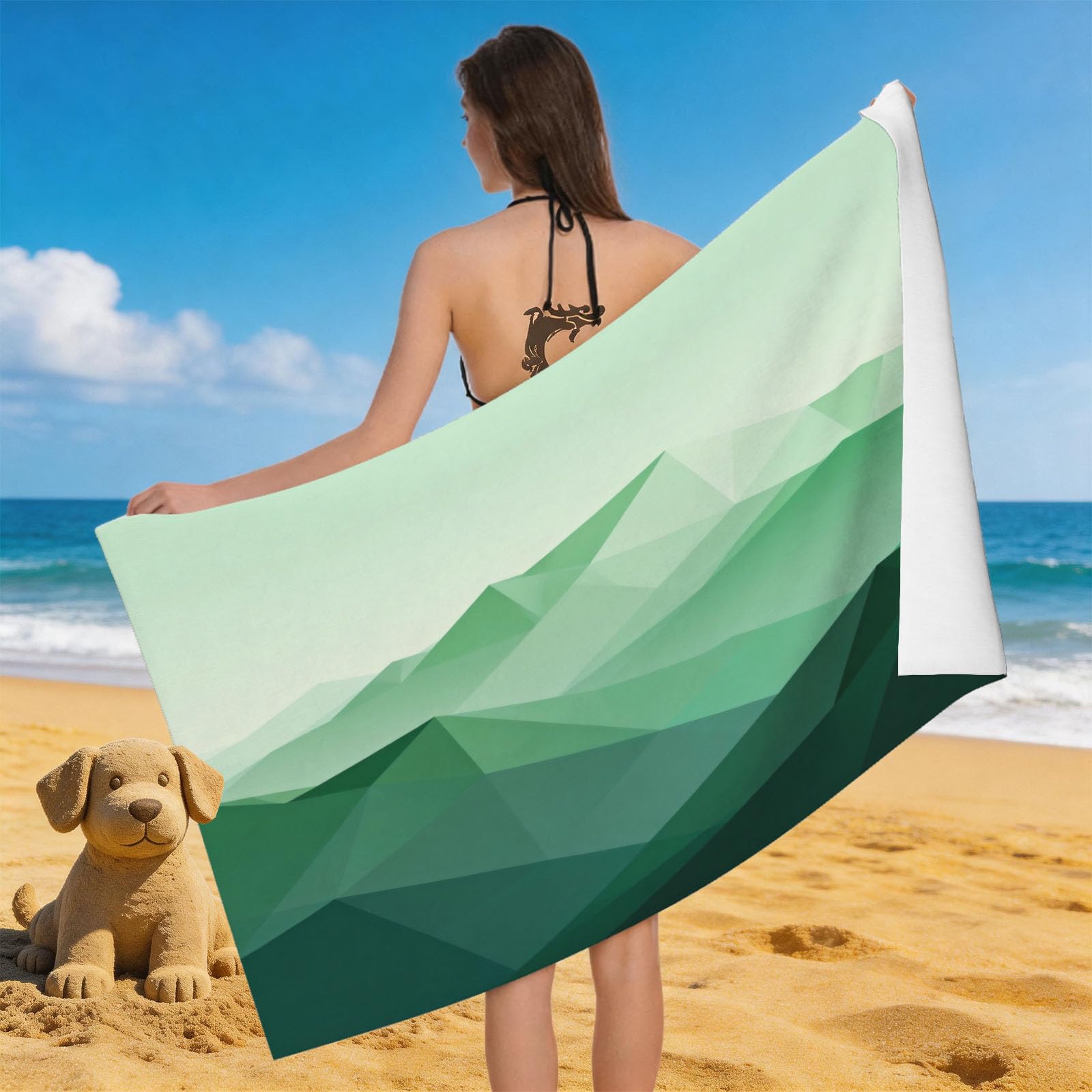 Leichong 3D Geometric Mountains Beach Towel Large Microfiber Soft Quick Dry for Adults, Minimalistic Bath Towel Lightweight Soft Absorbent for Travel Swimming Pool Sports, 180 x 90 cm