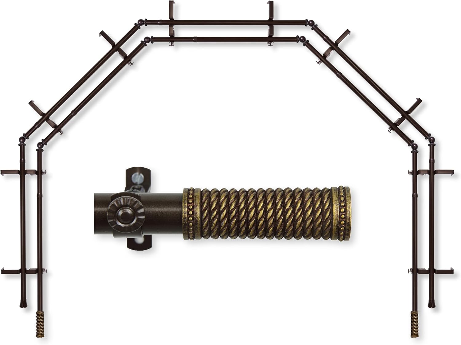 A&F Rod Décor - Woven 13/16" 5-Sided Double Bay Window Curtain Rod - Cocoa