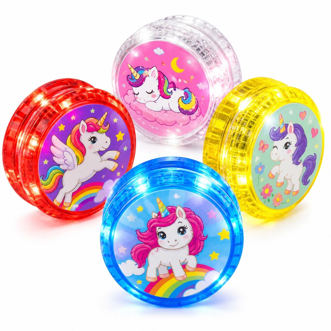 4 PCS Unicorn Light Up Yo-Yo,Automatic Return Beginner Yoyo Toys with String, High Speed Bearing Glow YoYo Set